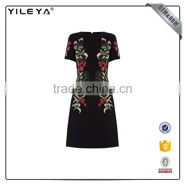 Short Sleeve Summer Women Black Embroidery Dress Design photo-3