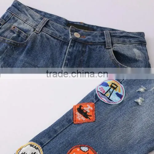 Women Jeans Different Size for Choice Girls Printed Washed Patchwork Blue Trousers photo-5
