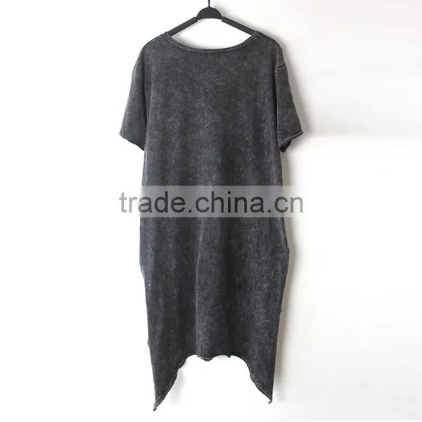 Casual Short in Front Long in Back Short Sleeve Chiffon Black T-Shirt photo-2