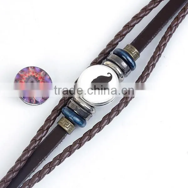 Real Leather Snap Button Bracelets Fit 18mm/20mm Snap Buttons Coffee Silver Tone Round photo-2