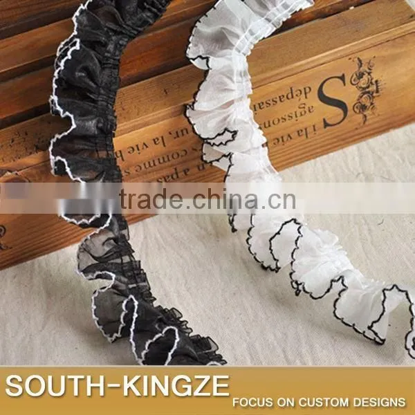 DIY Lace Trim White/Black With Cotton in Edges Organza Ruffle Organza Lace Trim-time photo-2