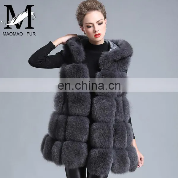 2015 New Style Whole Leather Real Fox Fur Hood Long Style Vest Girl Gilet Beautiful Women Vest photo-4