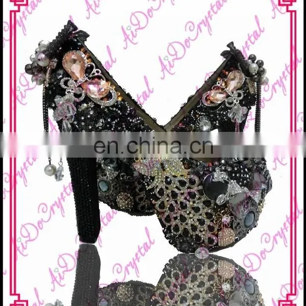 Aidocrystal Black Rhinestone Peacock Decoration Luxury Brand Shoes,eveing Party Prom Hgih Heels