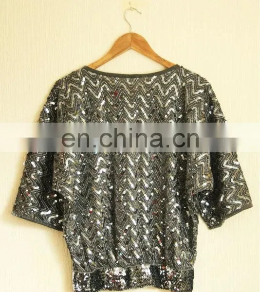 Vintage Grey Sequins Top Evening Dress Ladies Top Fashion Ladies Top