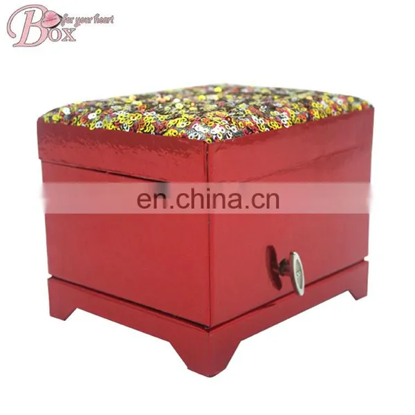 Arabic Fabric Red Bead Piece Jewelry Music Box With Lock photo-4