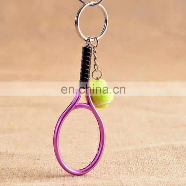 Custom Sport Key Holder Plastic Tennis Ball Keyring Metal 3d Mini Tennis and Tennis Racket Keychain for Club Game Gifts photo-3