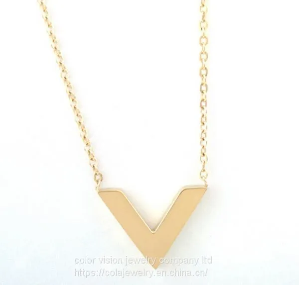 Ladies Jewelry Fashion Stainless Steel Gold Plated Letter′s Pendant Necklace V Sharp Pendant Necklace photo-3
