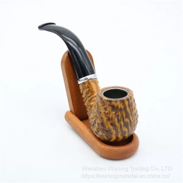 140 mm Length Wooden Resin Short Tobacco Pipe With Marble-pattern Head for Smoking photo-5