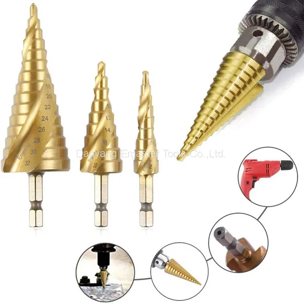 HSS Spiral Flute Step Drill Bit Set With Automatic Spring Loaded Center photo-2