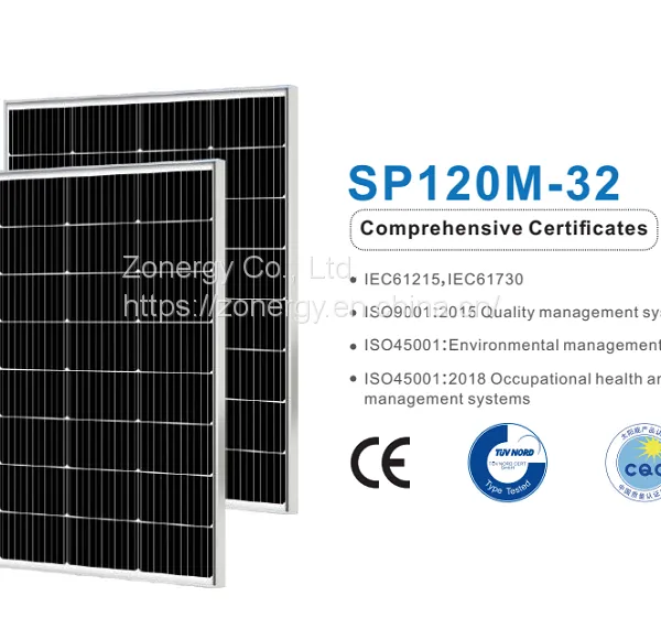 Zonergy 120w Solar Cells Panel Monocrystalline Mono Power Oem Price