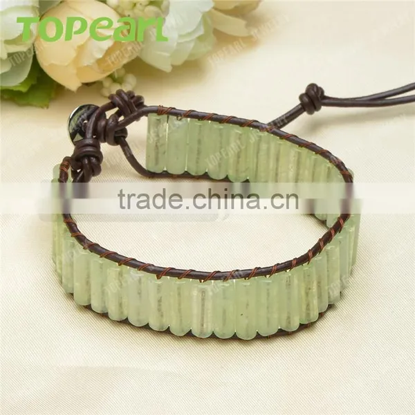 Topearl Jewelry New Mountain Jade Stone Bracelets Personalized Leather Bracelets CLL120 photo-3