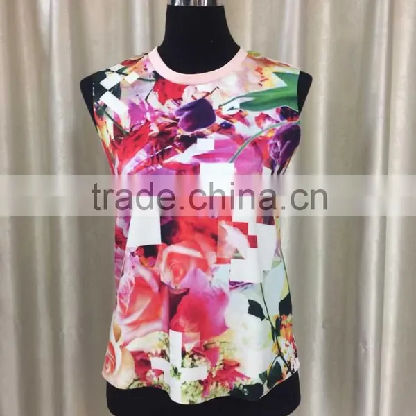 2015 Fashion Printed O-neck Sleveless Blouse
