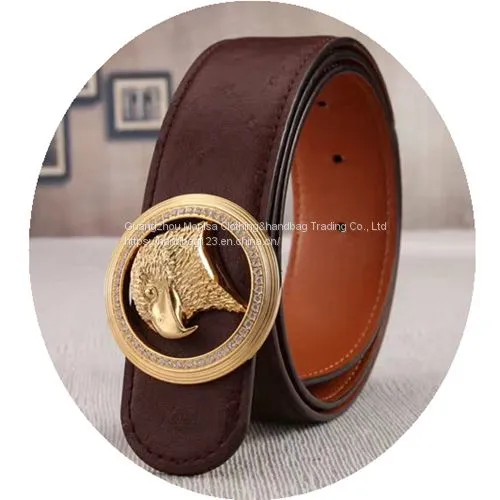Eagle Head Belt Male Ostrich Grain Cowhide Leather Belt With Diamond Eagle Head Stainless Steel Buckle photo-2