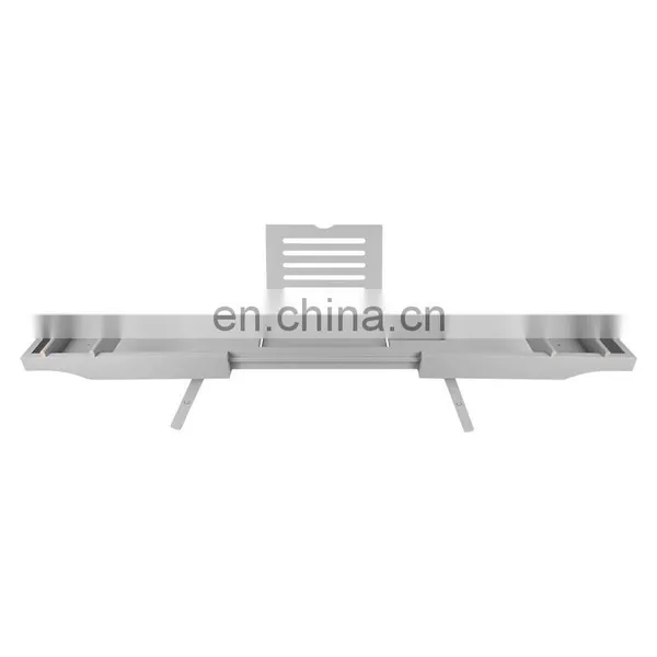 Design Wood Bamboo Silver Luxury Bathtub Caddy Bamboo Bath Tub Tray With Extending Sides Shower Organizer photo-3