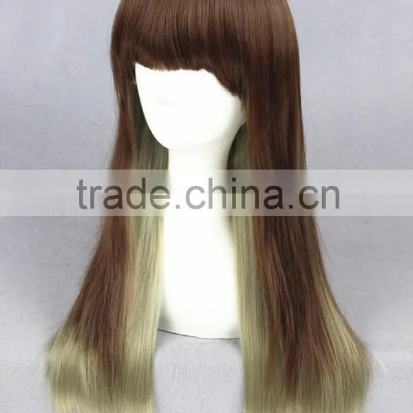 High Quality 65cm Medium Long Straight Blond&Green Mixed Lolita Wig Synthetic Anime Wig Cosplay Hair Wig Party Wig photo-3