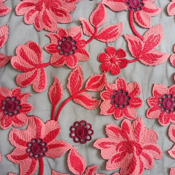XF6046 Hot Pink Luxury Embroidery Lace Fabric Fashion Design Mesh Fabric For Dress photo-2