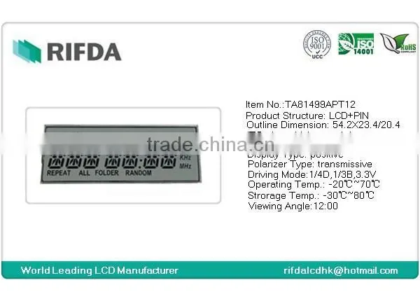 Gray Background Monochrome Lcd Display Screens for Car photo-2