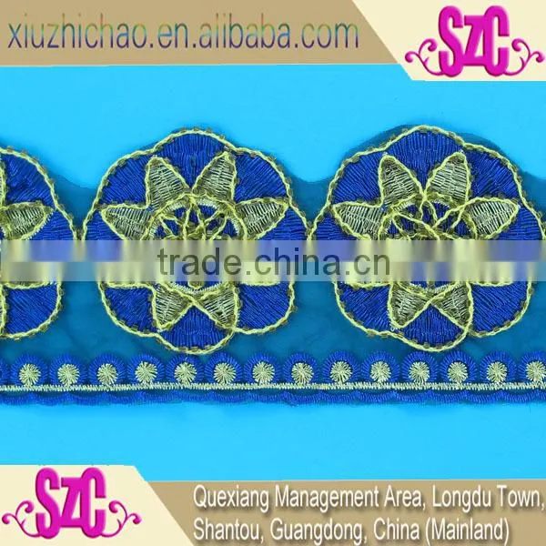 New Design Metallic Blue Cording Bead Lace Embroidery