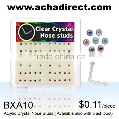 26 Pair display box clear Nose Studs With Assorted Color Crystals