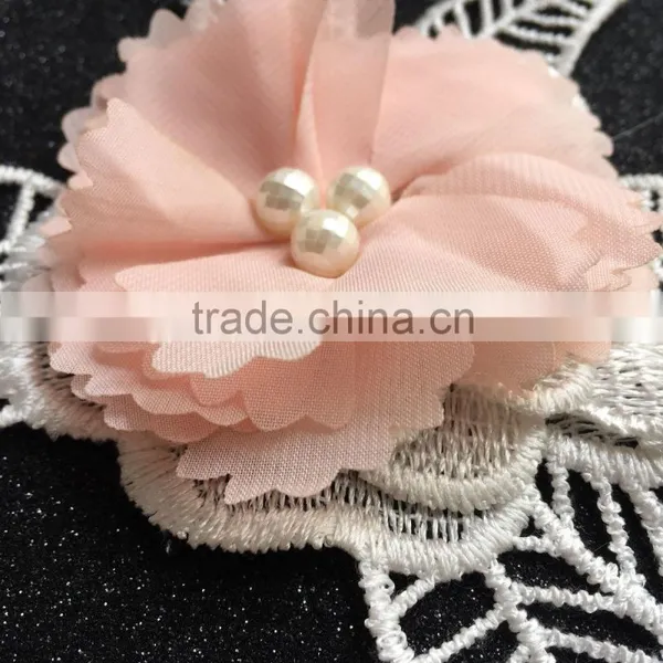 Chiffon Flower Applique With Lace,Crochet Flower Patches For Dress photo-2