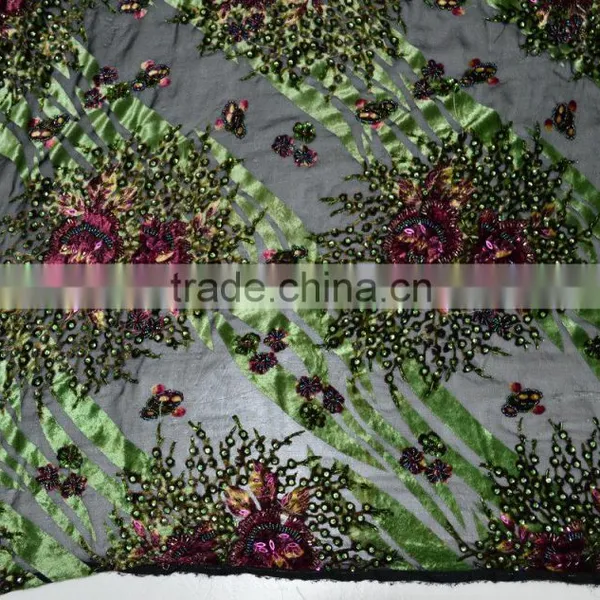 Guangdong Supplier High End Multicolor African Styles Velvet Lace Fabrics With Jewellery photo-4