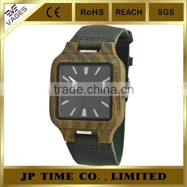 Square Case Analog Quartz Wooden Watch Leather Japan Movement Laser Logo photo-4