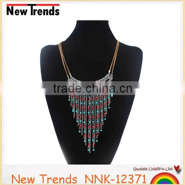 Fashion String and Strand Turquoise Beaded Tassel Chain Necklace Female photo-5