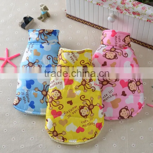 Cute Pink Blue Yellow Monkey Thermal Winter Tank Cat Dog Pet Wear Pet Apparel