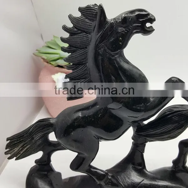 Obsidian Horse Sculpture Animal Carvings photo-5