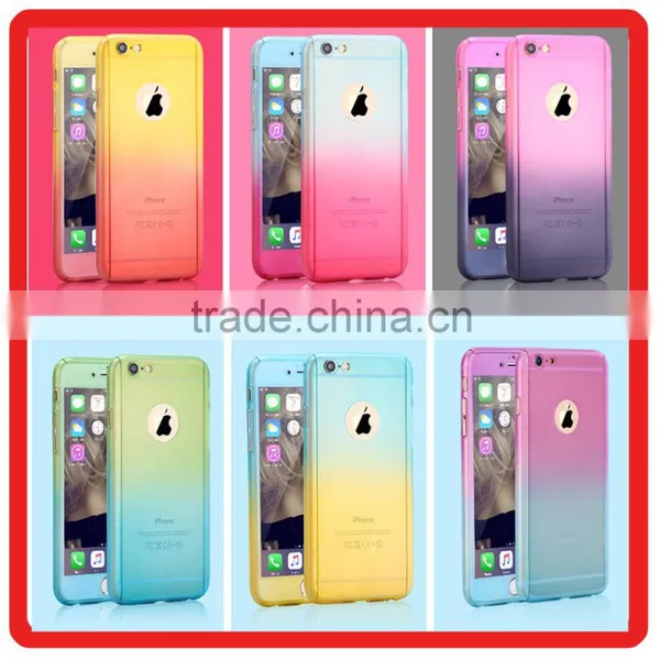 360 Full Coverage Gradient Color Mobile Phone Protective Case With Glass Screen Protector PC Back Cover for Iphone 6 6s Plus