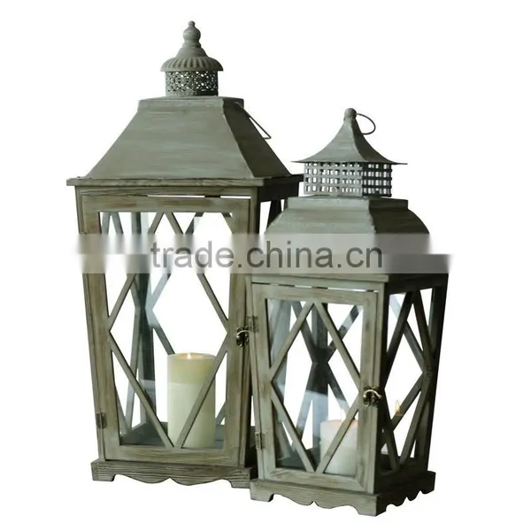 Wooden/Iron Lanterns With Wax Candle Set 2 Packing photo-2