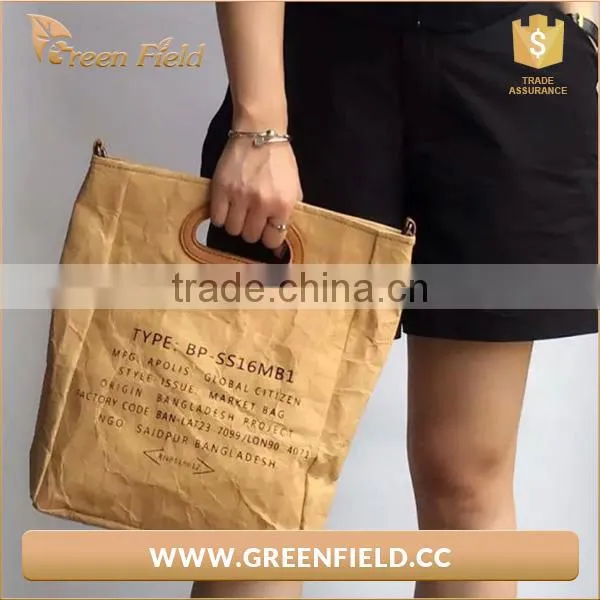 Eco Friendly Shoulder Strap Washable Kraft Paper Tote Bag Shoulder Bag photo-3