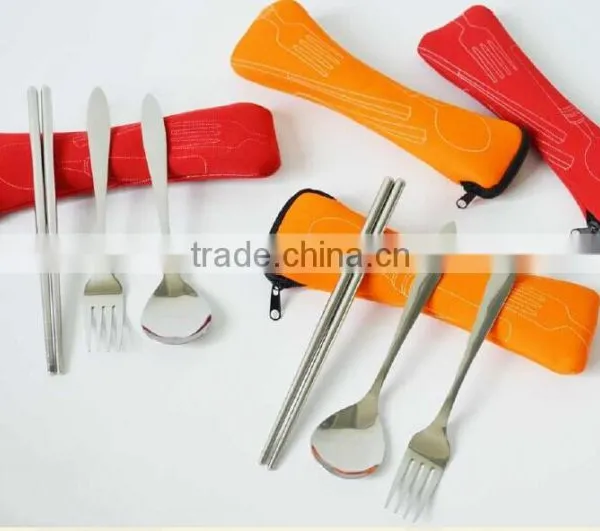 Stainless Steel Travel Cutlery Set With Spoon, Fork, Chopsticks, Bowls and Bag photo-2