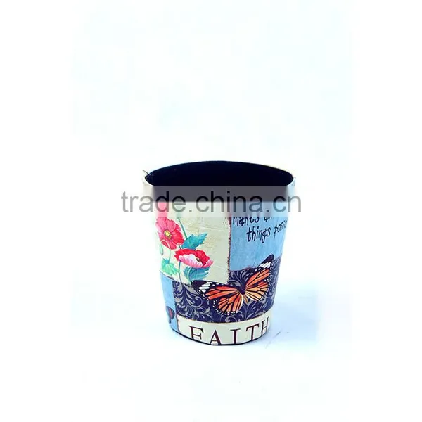 Flower Print Beautiful Waste Bin Faux Leather Open Top Standing Trash Can photo-2