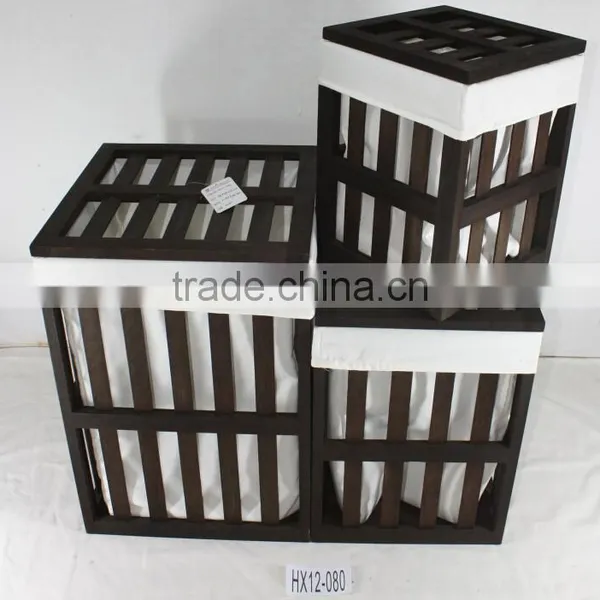 Household Essentials White Wood Open Slats Laundry Hamper With Lid and Cotton Liner photo-5