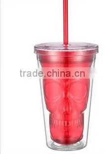 Skull Shaped Inner Wall Plastic Wine Tumbler With Straw Lid photo-5