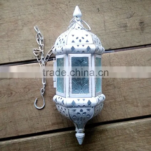 Morocco Europe White Iron Candlestick Hanging Ornaments Holders Multi Color Glass Wedding Candle Holder Free Shipping photo-4