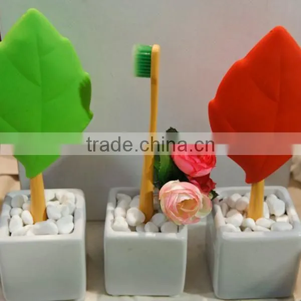 FDA Food Grade Silicone Green Mini Leaf Shape Toothbrush Cup