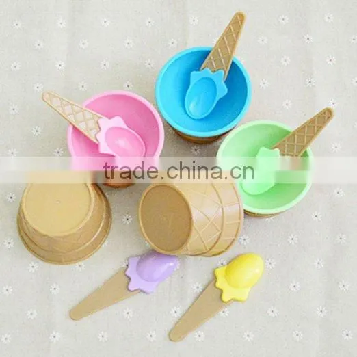 High Quality 2-Sets,Kids Ice Cream Bowl Spoon Set Cute Children Feeding Tableware Plastic Bowl photo-3