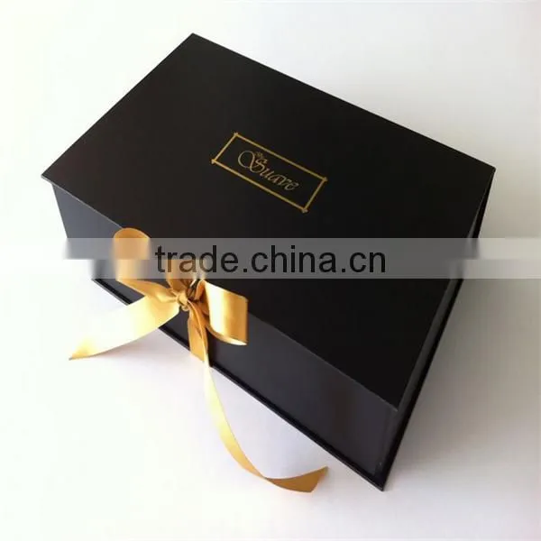 Dark Black Ribbon Tie Flat Packagings Box For Women Bra ,Flat Box With Gold Logo photo-2