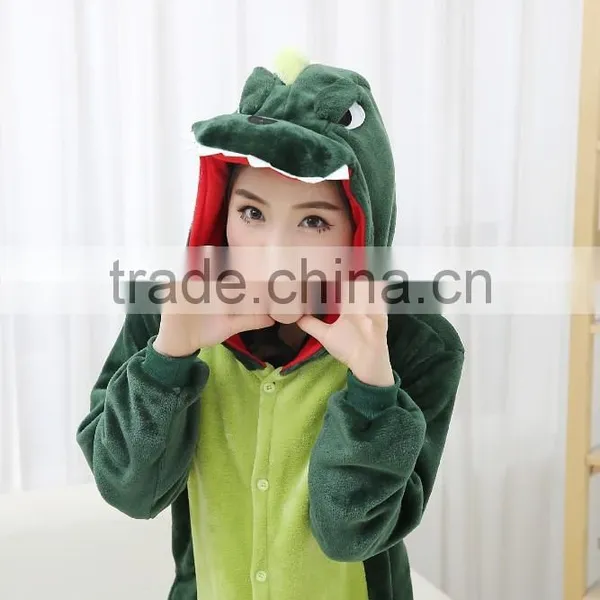Flannel Cartoon Adult Animal Jumpsuit Animal Pajamas Jumpsuit Green Dinosaur Design photo-5