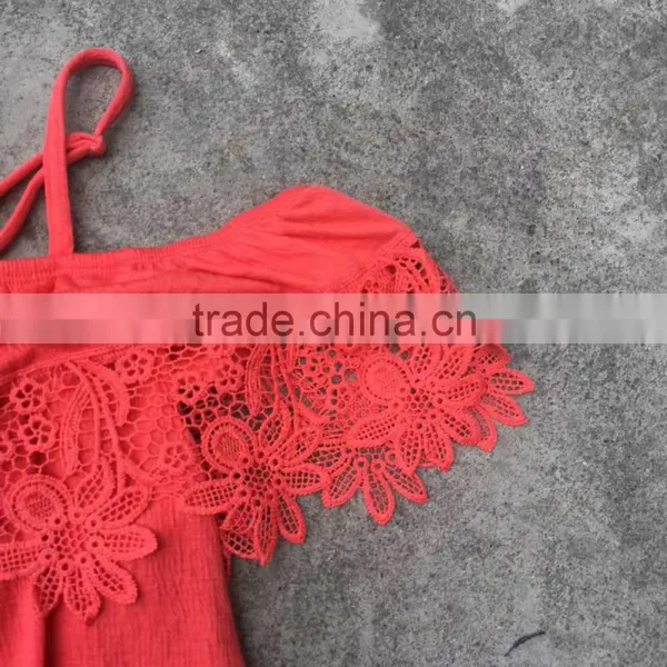 Stocklots Ladies Lace Plain Red Boat Neck T-shirts photo-2