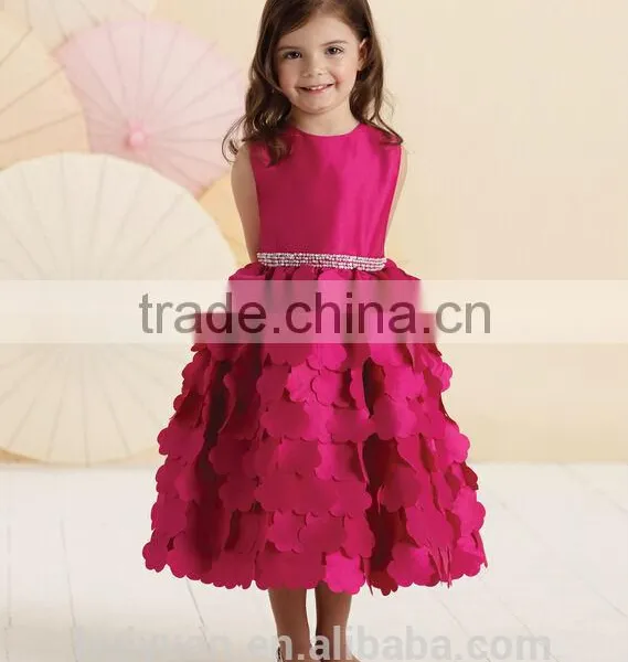 High Quality Satin Beaded Baby Gown Red Flower Girls Dresses photo-2