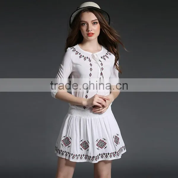 Maxnegio Bohemian Style White Embroidery Mini Dresses for Juniors photo-6