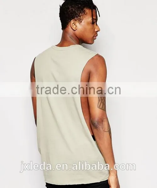 Soft Cotton Longline Sleeveless T-shirt Vest, OEM Men Tee Shirt Cheap Price photo-2