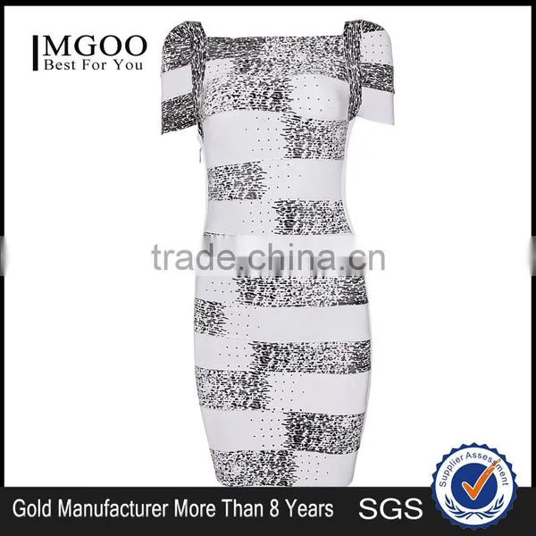 MGOO Wholesale 2015 Dress Manufacturer OEM Short Sleeves Women Work Dress Bandage Spandex Plaid Shinning Dress H265 photo-3