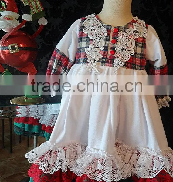 Girls Classic Long Sleeved Plaid Vintage Lace Embellished Nightgown Baby Christmas Sleepwear photo-6