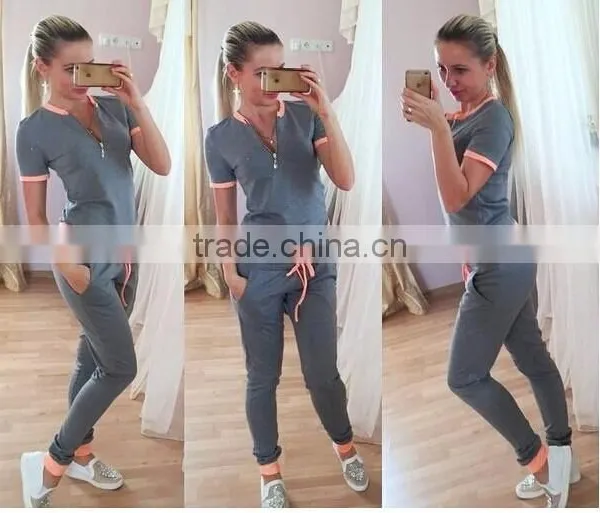2016 Hot Sale Spring Style Sweat Shirt Print Tracksuit Women Long Pants Pullover Tops Womens Set Women Sport Suits photo-3