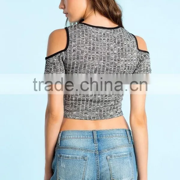 Ribbed Cold Shoulder Trend Crop Top Women Tank Tops in Bulk photo-5