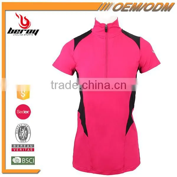 BEROY Wholesale Women Running T-shirt for Gym With Zipper Collar